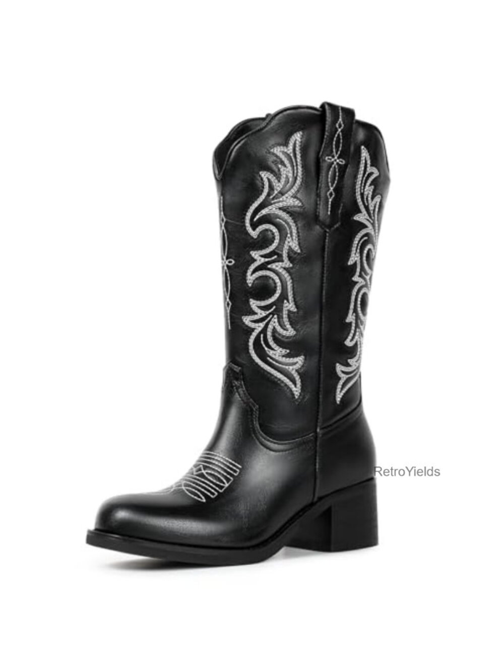 Women's Cowboy Boots Square Toe Mid Calf Faux Leather Western